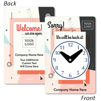 Personalized Be Back Soon Clock Sign With Text And Logo