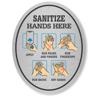 Sanitize Hands Here Diamond Plate Door Sign