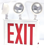 New York Approved LED Exit Sign with Emergency Lights, Double Face, Red letters and Three Lamp Heads