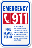 Emergency Fire Rescue Police CPR Sign