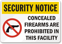 Security Notice Concealed Firearms Prohibited Sign