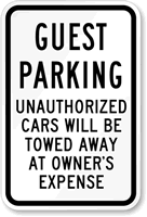 Guest Parking Unauthorized Cars Towed Sign