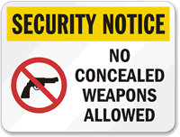 Security Notice Concealed Weapons Banned Sign