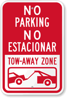 No Parking  Tow Away Zone Bilingual Sign