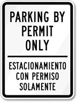 Bilingual Parking By Permit Only Sign