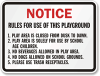 Notice Rules for use of Playground Sign