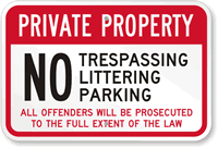 Private Property No Littering No Trespassing Sign