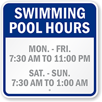 Swimming Pool Hours (Custom) Sign