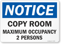 Copy Room Maximum Occupancy Select Number Of Persons Sign