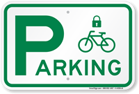 Parking Sign with Cycle and Lock Symbol