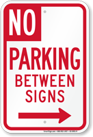 No Parking Between Signs Right Arrow