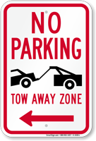 No Parking Tow Away Zone In Left Sign