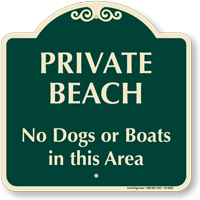 Private Beach No Dogs Or Boats Area Sign