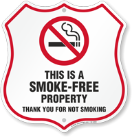 This Is a Smoke Free Property Sign, Shield Shape, SKU: K2-5203