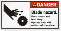Blade Hazard. Keep Hands Feet Away Label