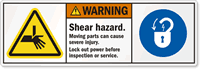 Shear Hazard  Moving Parts Cause Injury Label