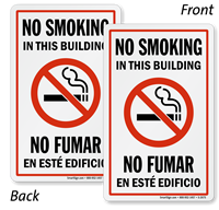 Bilingual No Smoking In This Building Double-Sided Label