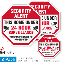 Security Alert Home Under 24 Hour Surveillance Label Set