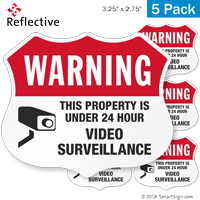 Warning 24 Hour Video Surveillance Shield Label Set