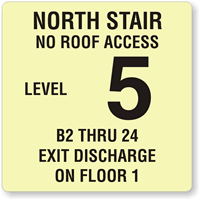 North Stair, No Roof Access; Exit Glow Sign