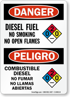 Diesel Fuel No Smoking Open Flames Bilingual Sign