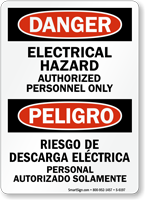 Bilingual Electrical Hazard Authorized Personnel Only Sign