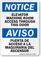 Elevator Machine Room Access Through Door Bilingual Sign