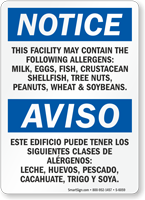 Facility Contains Milk Eggs Fish Allergens Bilingual Sign