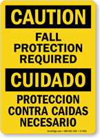 Bilingual Fall Protection Required OSHA Caution Sign