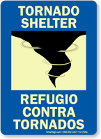 Bilingual Tornado Shelter Glow in the Dark Sign