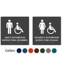 Bilingual Men's Bathroom, Banos Para Hombres and Women's Bathroom, Banos Para Damas Sign With Braille And Accessible Pictograms