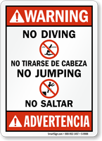 Bilingual No Diving No Jumping Sign