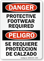 Bilingual Protective Footwear Required Danger Sign