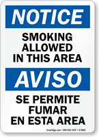 Smoking Allowed In This Area Bilingual Sign