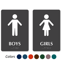 Boys and Girls Restroom Sign With Braille And Pictograms