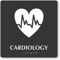 Cardiology Braille Hospital Sign with Heart's ECG Symbol