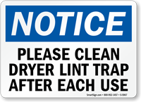 Clean Dryer Lint Trap After Use Sign