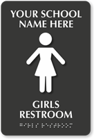 Custom Girls Restroom School Braille Sign