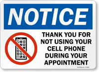 Thank You For Not Using Cell Phone Sign