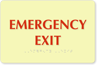 Emergency Exit Tactile Touch Braille Glow Sign