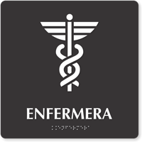 Spanish Enfermera Braille Sign with Caduceus Medical Symbol