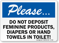 Do Not Deposit Feminine Products, Diapers Toilet Sign