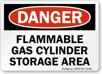 Flammable Gas Cylinder Storage Area OSHA Danger Sign