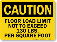 Floor Load Limit 130 Lbs Caution Sign