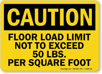 Floor Load Limit 50 Lbs Caution Sign