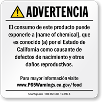 Custom Food Exposure Spanish Prop 65 Sign