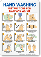 Hand Washing Instructions For Soap And Water Sign