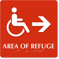Area Of Refuge TactileTouch Braille Arrow Sign