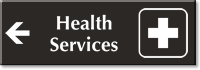 Health Services Engraved Sign with Left Arrow Symbol