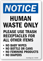 Human Waste Only OSHA Notice Washroom Etiquettes Sign